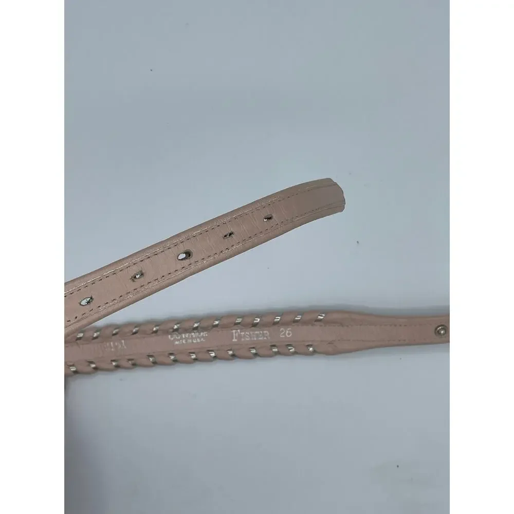 Vintage Fisher Girls Pink Leather Western Belt Silver Braided Size 26 Retro Farm